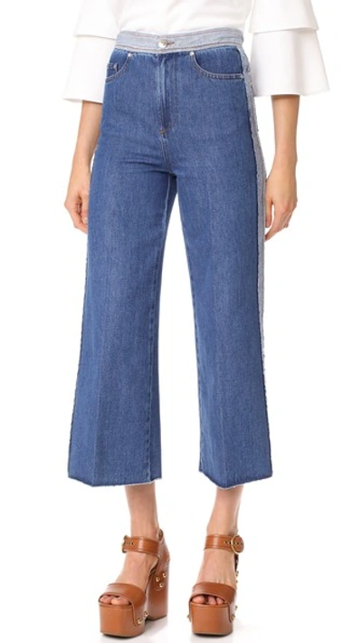 Shop Red Valentino Cropped Wide Leg Jeans In Medium Blue Denim