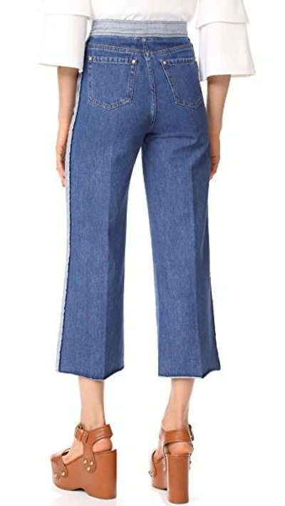 Shop Red Valentino Cropped Wide Leg Jeans In Medium Blue Denim