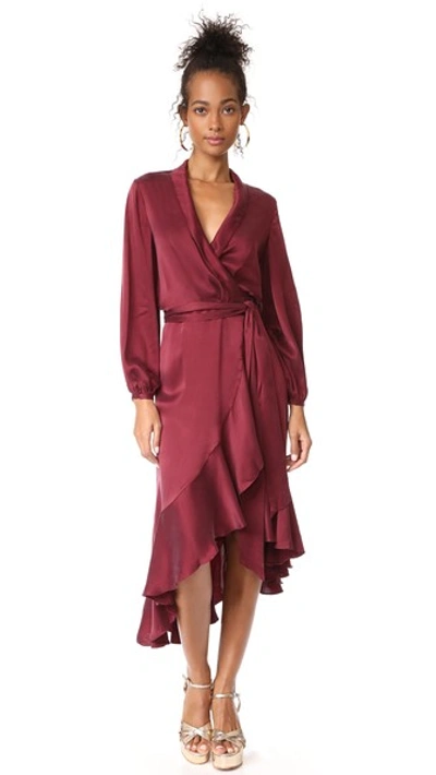 Zimmermann Wrap Flounce Dress In Burgundy | ModeSens