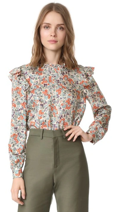 Red Valentino Bouquet Print Silk Blouse In Ivory