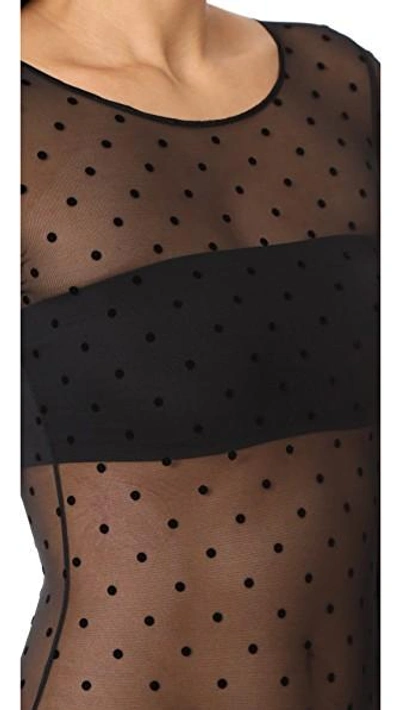 Shop Spanx Sheer Long Sleeve Bodysuit In Flocked Dot