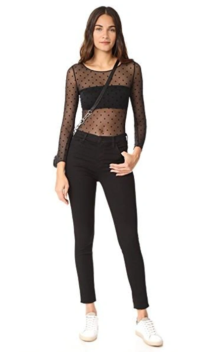 Shop Spanx Sheer Long Sleeve Bodysuit In Flocked Dot