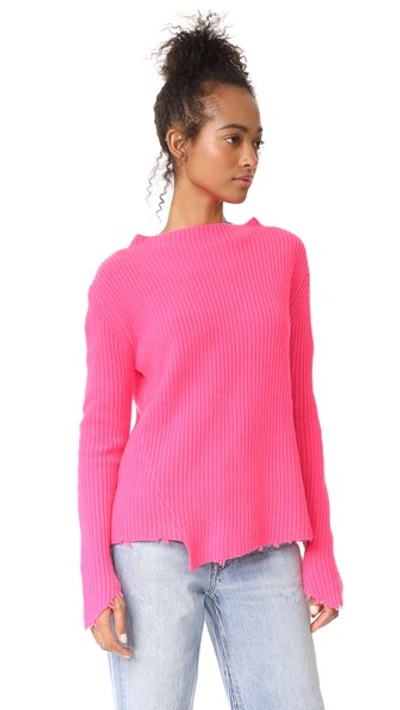 Generation Love Sage Distressed Asymmetric Sweater In Hot Pink