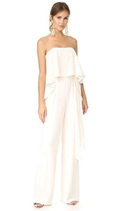 Shop Halston Heritage Strapless Jumpsuit In Cream