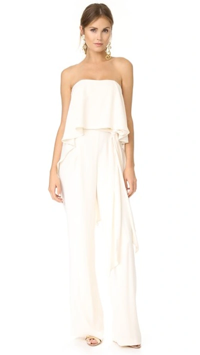 Halston Heritage Strapless Jumpsuit With Flowy Back In Cream
