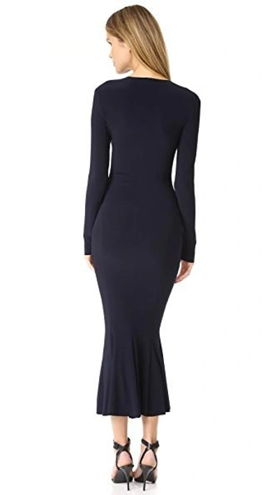 Shop Norma Kamali Long Sleeve V Neck Fishtail Dress In Midnight