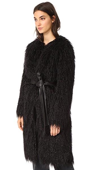 Nili Lotan Faux Fur Shaggy Coat In Black | ModeSens