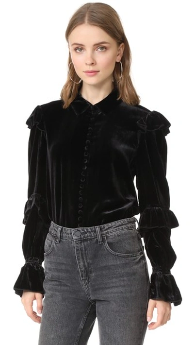 Frame Velvet Victorian 荷叶边女式衬衫 In Black