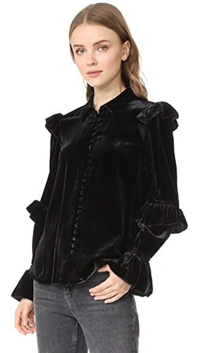 Velvet Victorian 荷叶边女式衬衫