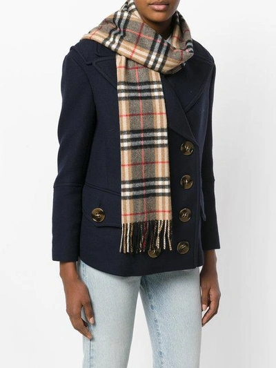 Shop Burberry Cashmere Check Scarf In Brown