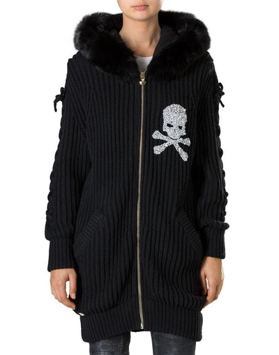 Shop Philipp Plein Knit Jacket "kiss Snow" In Black