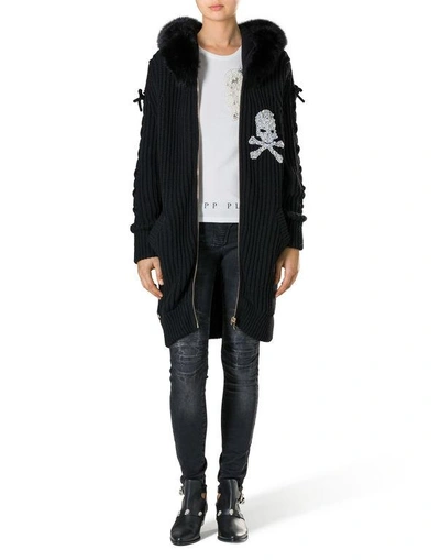 Shop Philipp Plein Knit Jacket "kiss Snow" In Black