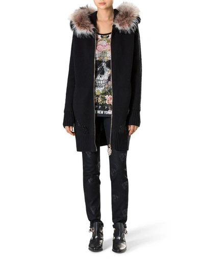 Shop Philipp Plein Knit Jacket "kiss Skulled" In Black