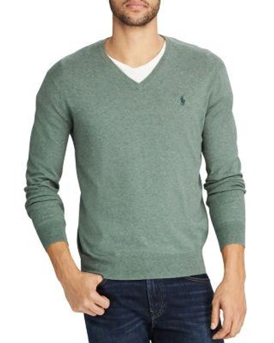 Polo Ralph Lauren V-neck Cotton Sweater In Moss Green Heather