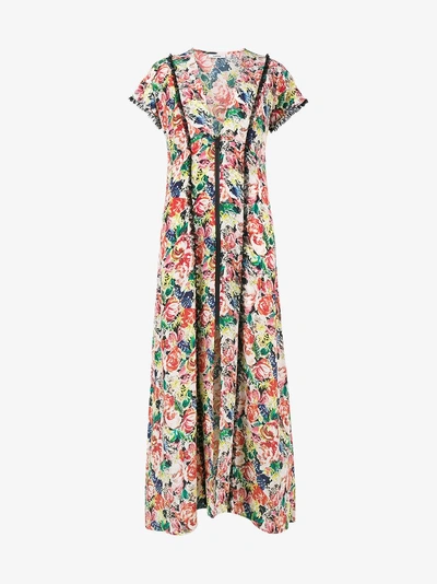 Ganni Maple Floral-printed Silk Dress In Multicoloured | ModeSens