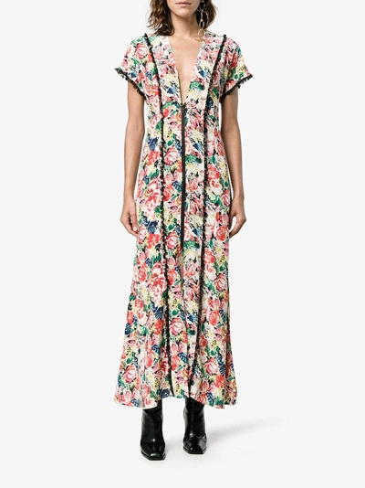 Ganni Maple Floral-printed Silk Dress In Multicoloured | ModeSens
