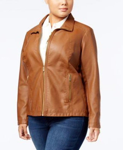 Shop Kenneth Cole Plus Size Faux-leather Jacket In Ruby
