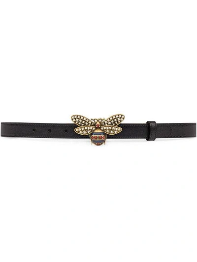 Gucci Embellished Bee Clasp Leather Belt In Black | ModeSens