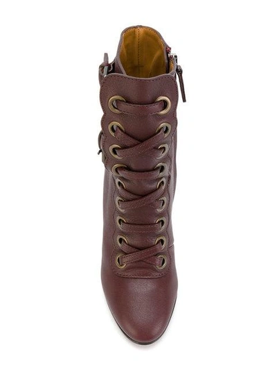 Shop Chloé Orson Lace-up Boots - Red