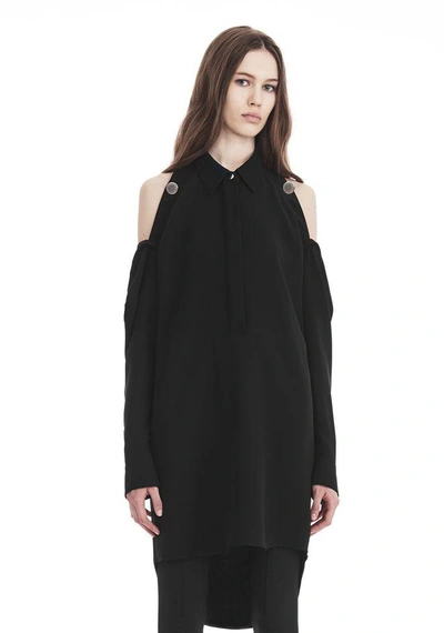 Shop Alexander Wang Shirt Dress With Off-shoulder Button Detail In Black