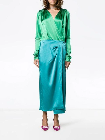 Shop Attico Wrap-around Satin Dress In Green