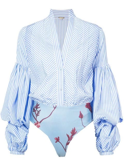Shop Johanna Ortiz Striped Shirt Bodysuit