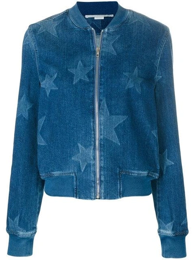 Shop Stella Mccartney Stars Denim Bomber Jacket - Blue