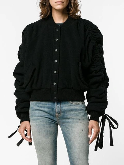 Shop Magda Butrym Clarice Ruched Bomber Jacket In Black