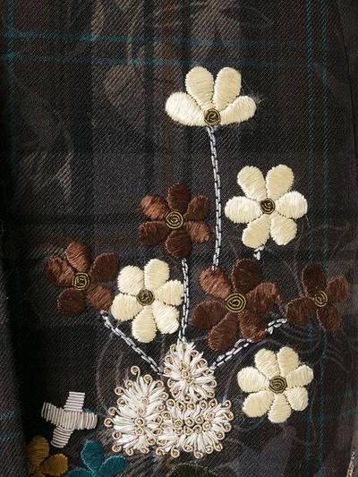 Shop Antonio Marras Floral Embroidery Checked Coat - Brown
