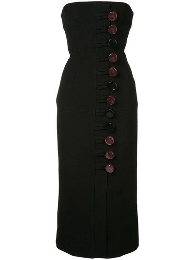 Shop Christopher Esber Buttoned Strapless Dress In Black