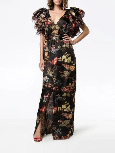 Shop Rosie Assoulin Floral Print Maxi Dress In Black