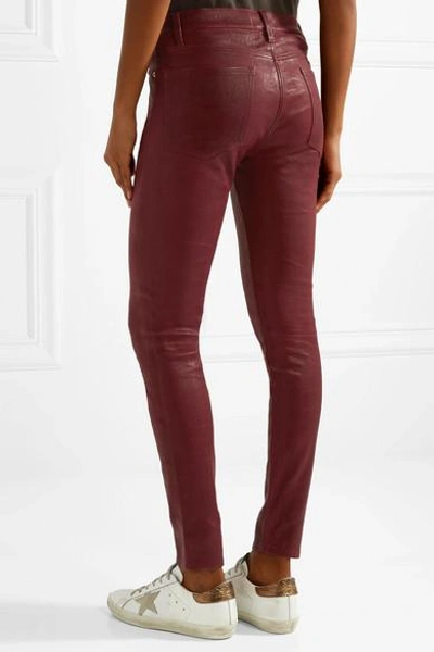 Shop Frame Le Skinny Leather Pants In Burgundy