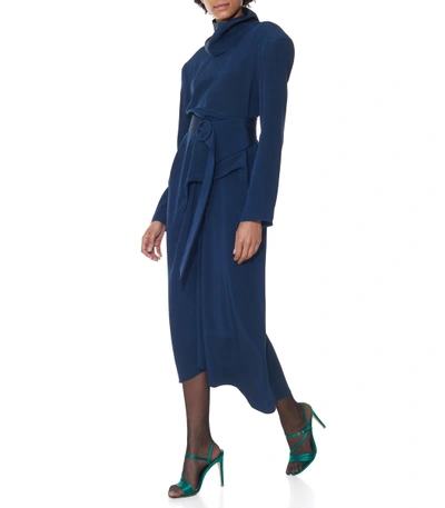 Shop Tibi Navy Silk Tess Midi Dress