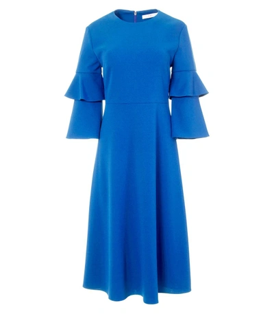 Tibi Elbe Blue Structured Crepe Bell Sleeve Midi Dress | ModeSens