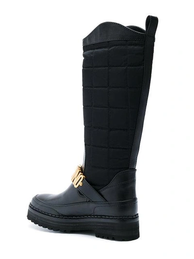Shop Moschino Logo Buckle Boots In Black