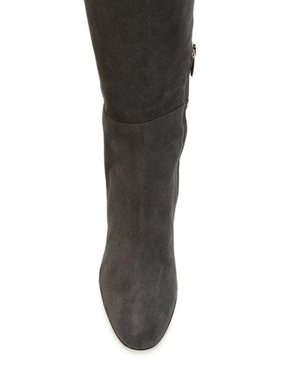 Shop Sergio Rossi Side Zip Knee Boots In Grey