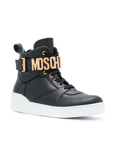 Shop Moschino Logo Buckle Hi-top Sneakers