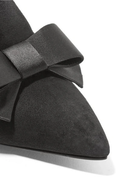 Shop Prada Bow-embellished Suede Mules In Black