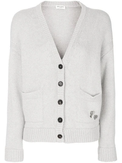 Shop Saint Laurent Cardigan With Pins In Grey