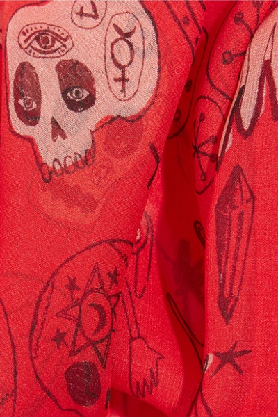 Shop Alexander Mcqueen Pagan Pets Printed Silk-chiffon Scarf In Red