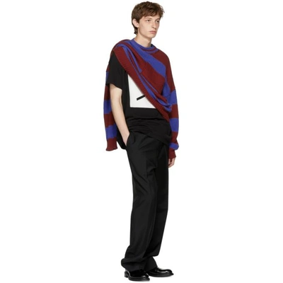 Shop Raf Simons Red & Blue Disturbed Striped Jumper