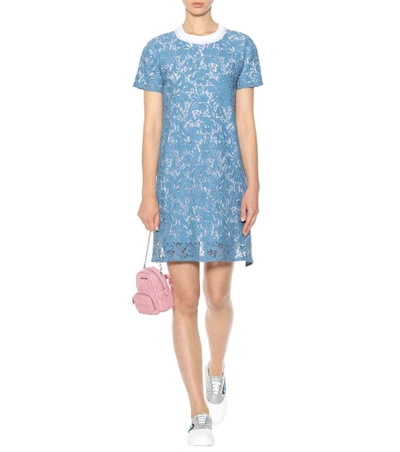 Shop Miu Miu Cotton Lace T-shirt Dress In Blue