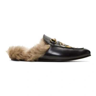 Black Fur Tiger Princetown Slippers