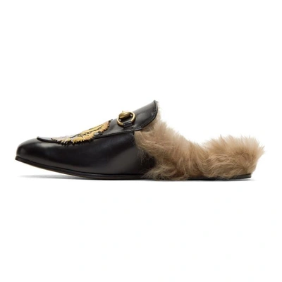 Black Fur Tiger Princetown Slippers