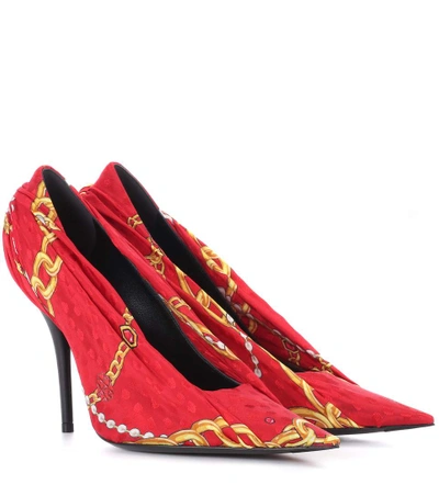 Balenciaga Knife Jacquard And Leather Pumps In Red