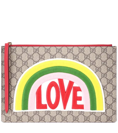 Shop Gucci Gg Supreme Embroidered Clutch In Multicoloured