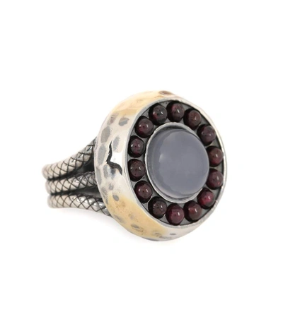 Bottega Veneta Sterling Silver And 24kt Gold Ring With Chalcedony And Garnet