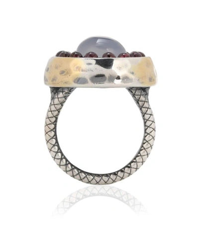 Shop Bottega Veneta Sterling Silver And 24kt Gold Ring With Chalcedony And Garnet