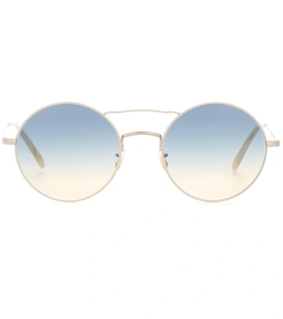 Oliver Peoples Nickol Round Gradient Sunglasses, Beige In Bone/sunrise Gradient