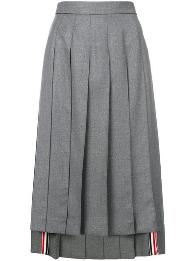 Shop Thom Browne Below Knee Dropped Back Pleated Skirt In Grey